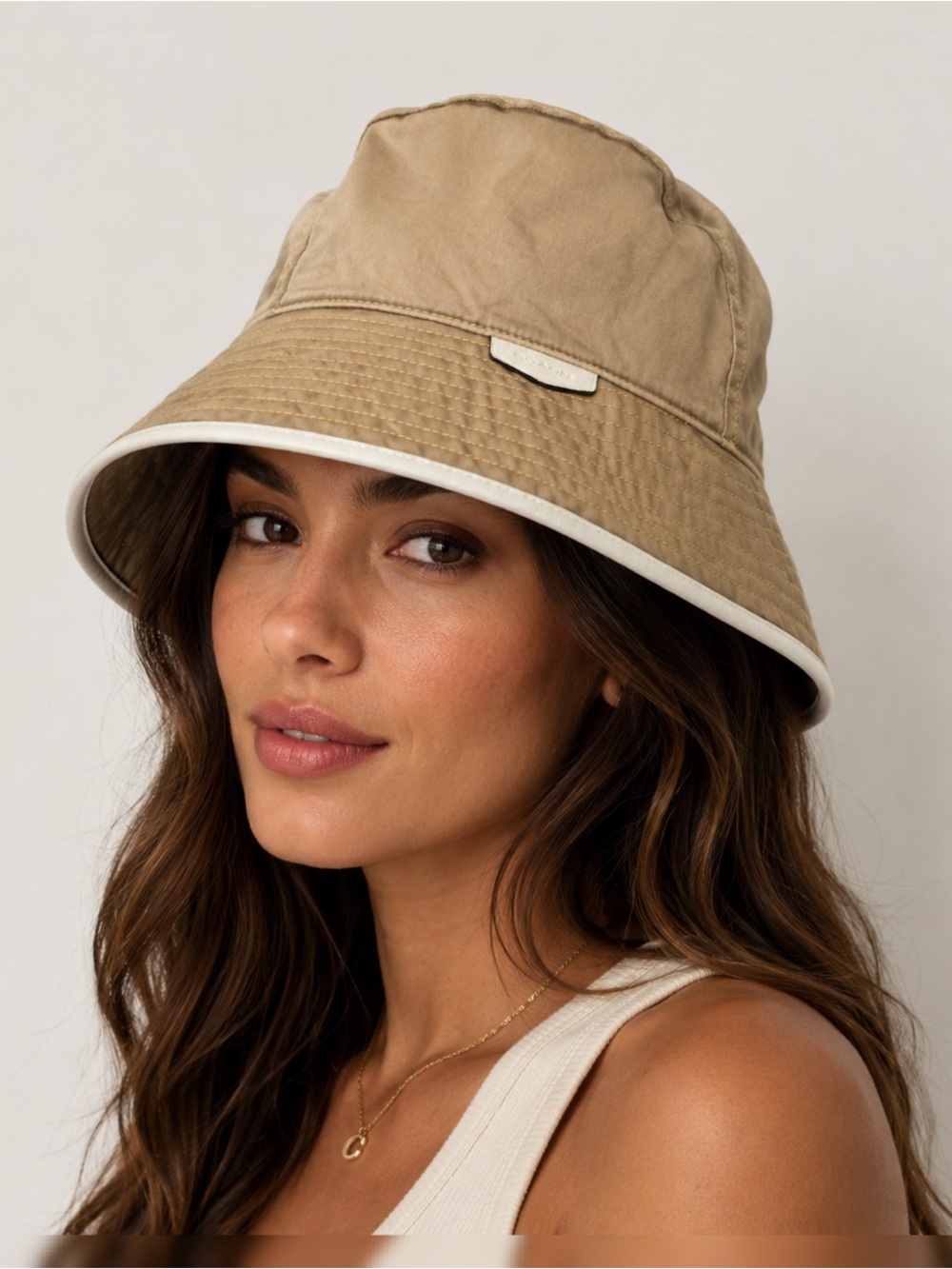 Coach Beige Bucket Hat White Trim Lightweight Women’s XS/Small